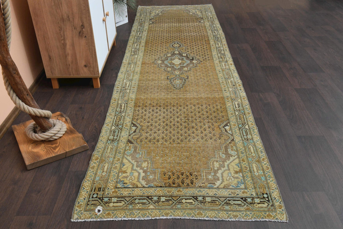 El yapımı vintage yolluk 102x356 cm oryantal desenli yün - detay görünümü