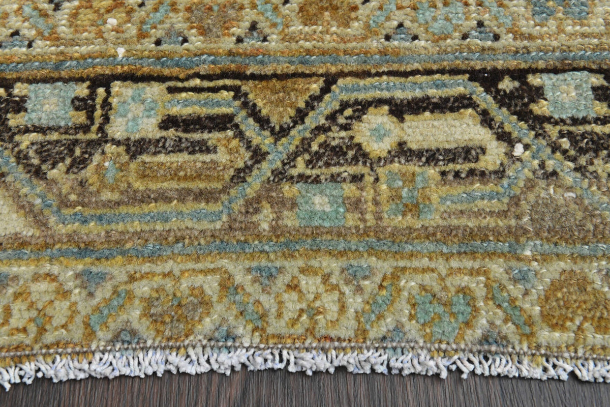 Oryantal desenli el dokuma vintage yolluk – turuncu, sarı ve bej tonlarda yün dokuma