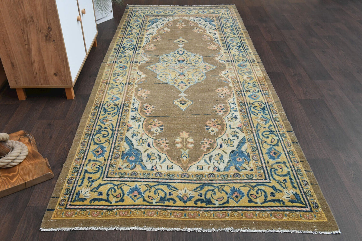 El yapımı vintage yolluk 127x310 cm oryantal desenli yün - detay görünümü
