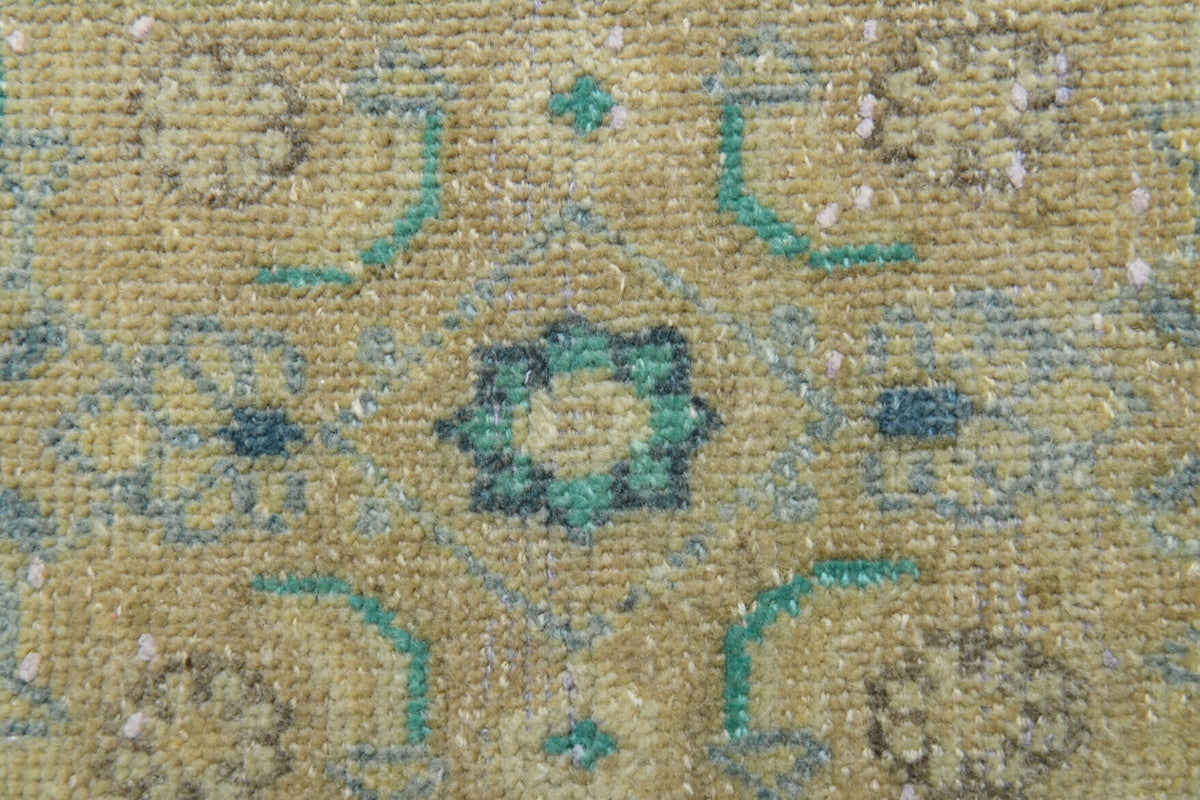 Vintage yolluk 108x294 cm – bej ve yeşil oryantal desenli, el dokuma