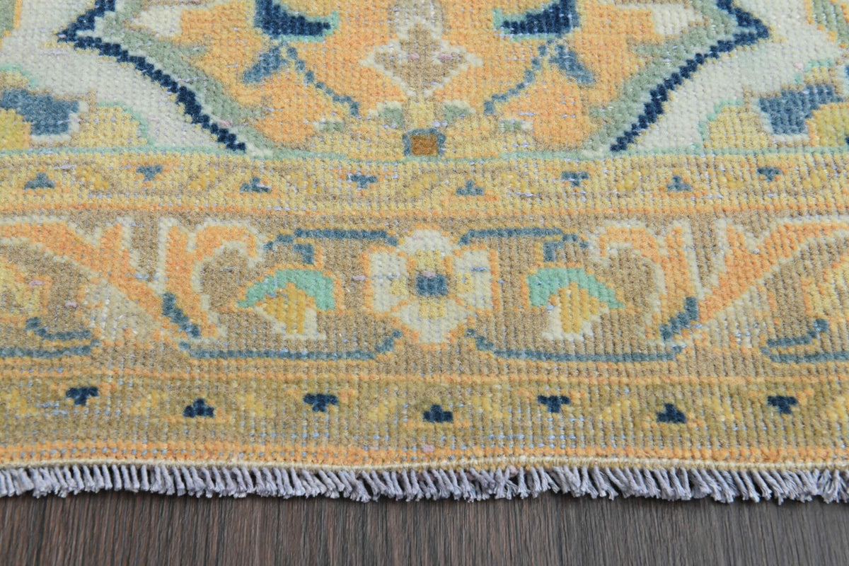 El yapımı vintage yolluk 104x310 cm oryantal desenli yün - yakın çekim doku detayı