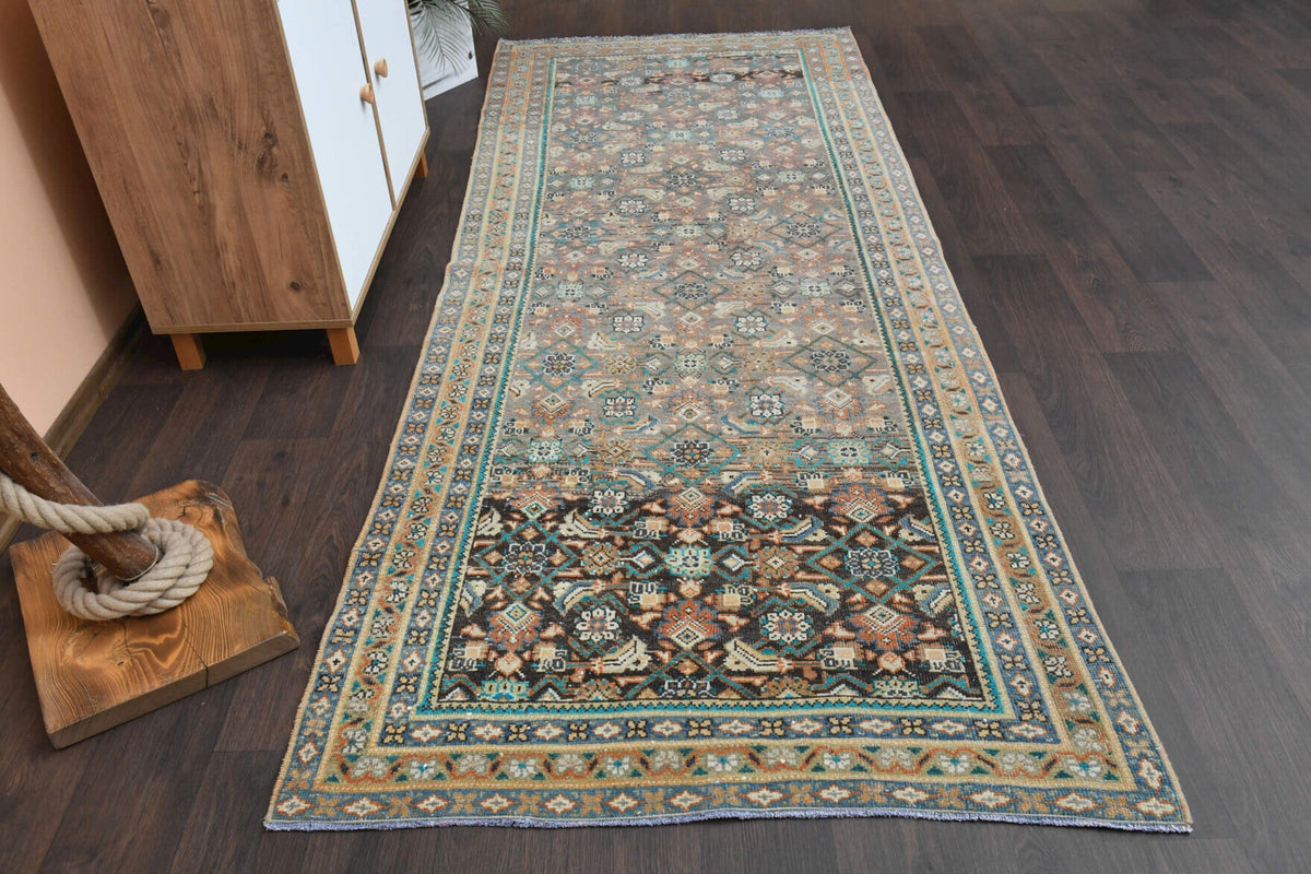 El yapımı vintage yolluk 119x302 cm oryantal desenli yün - detay görünümü