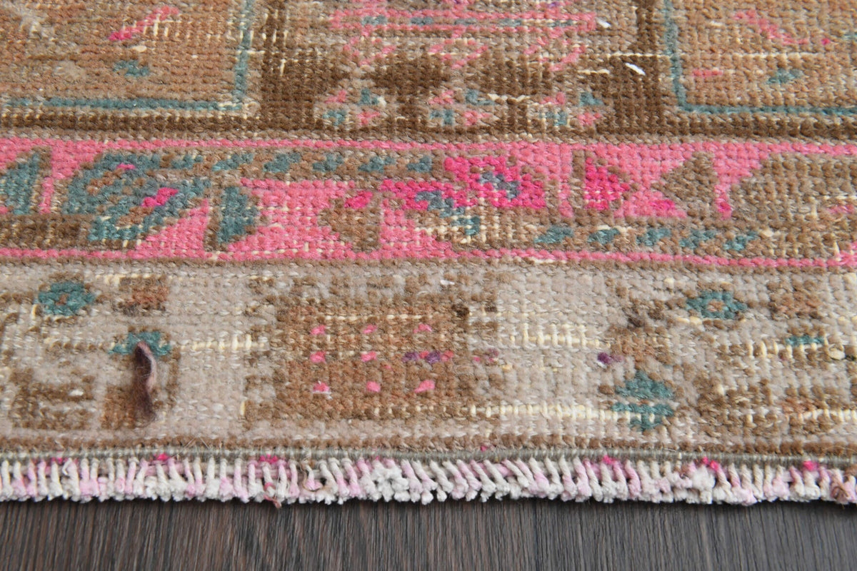 El yapımı vintage yolluk 102x315 cm oryantal desenli yün - yakın çekim doku detayı