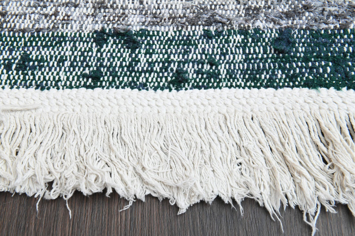 Oryantal desenli vintage kilim yolluk – mavi, gri ve beyaz tonlarda yün dokuma
