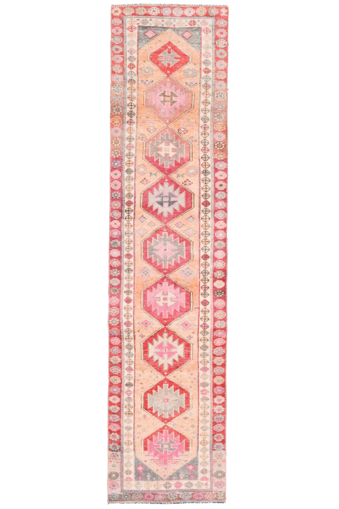 Peach &  Red - Turkish Runner Rug
