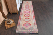 1970'lerden Anadolu kökenli oryantal desenli el dokuma vintage yolluk, 73x311 cm