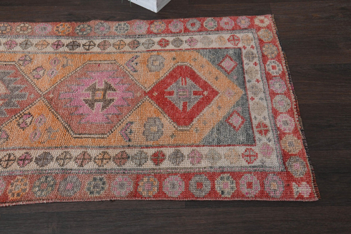 Antre ve koridor için oryantal desenli el dokuma vintage yolluk – 73x311 cm