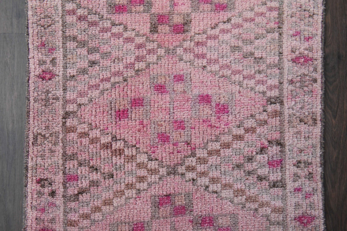 Vintage yolluk 82x346 cm – pembe oryantal desenli, el dokuma