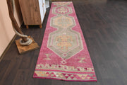 1970'lerden Anadolu kökenli oryantal desenli el dokuma vintage yolluk, 85x370 cm