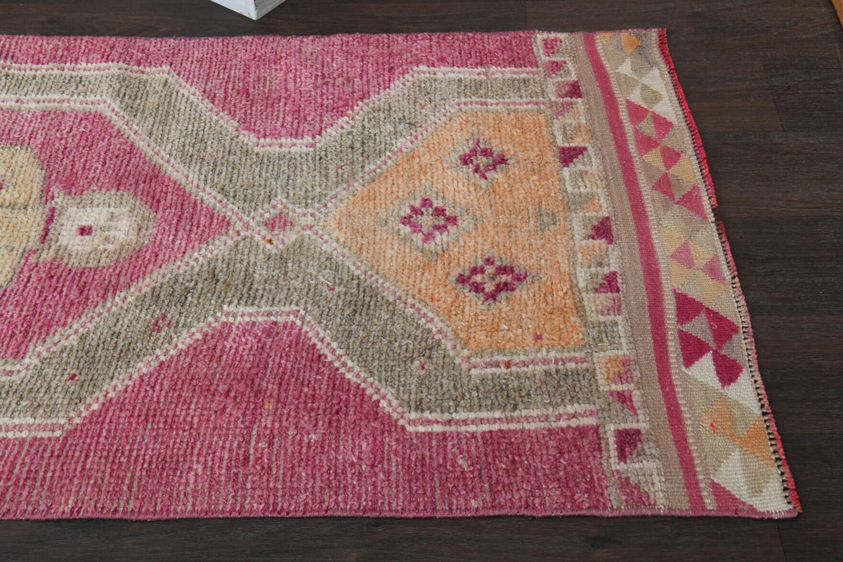 Antre ve koridor için oryantal desenli el dokuma vintage yolluk – 85x370 cm