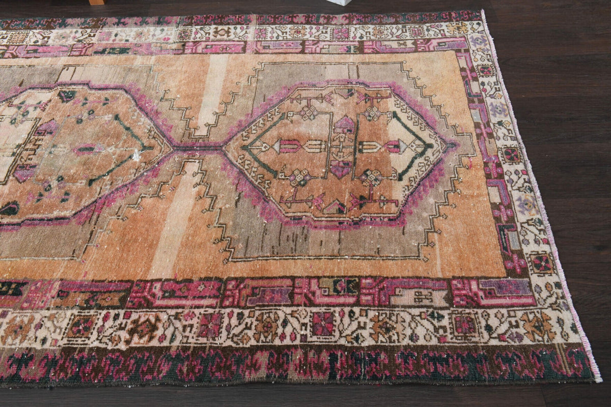 Antre ve koridor için oryantal desenli el dokuma vintage yolluk – 113x317 cm