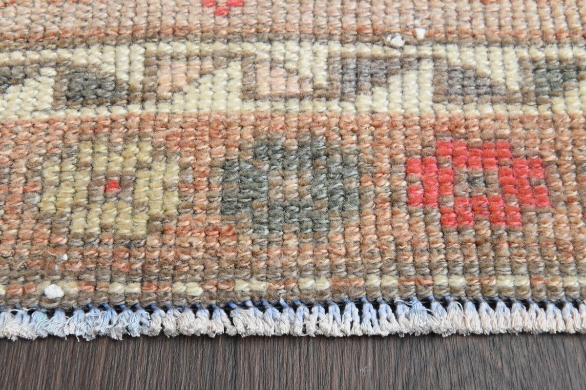 El yapımı vintage yolluk 79x371 cm oryantal desenli yün - yakın çekim doku detayı