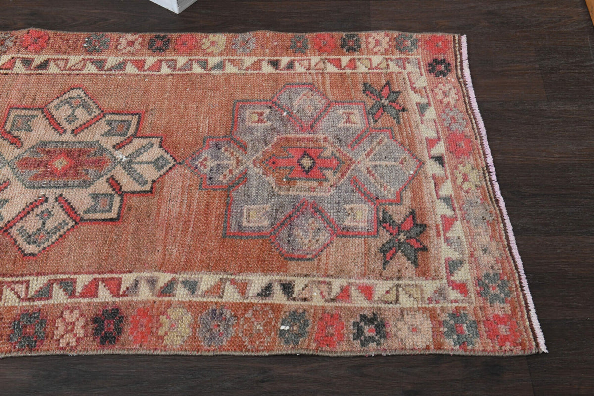 El yapımı vintage yolluk 79x371 cm oryantal desenli yün - üstten görünüm