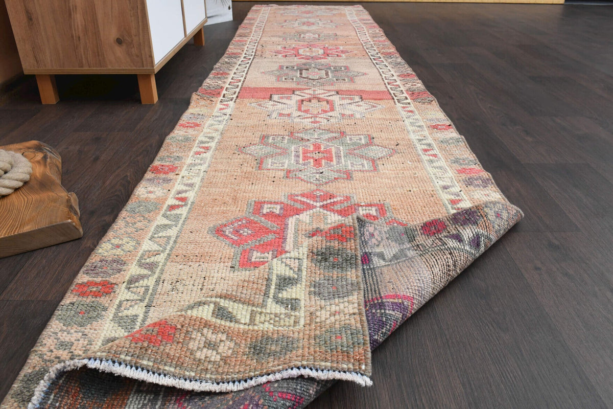 El yapımı vintage yolluk 79x371 cm oryantal desenli yün