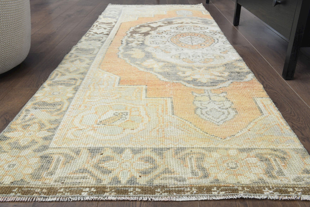 El yapımı vintage yolluk 76x213 cm oryantal desenli yün - yakın çekim doku detayı