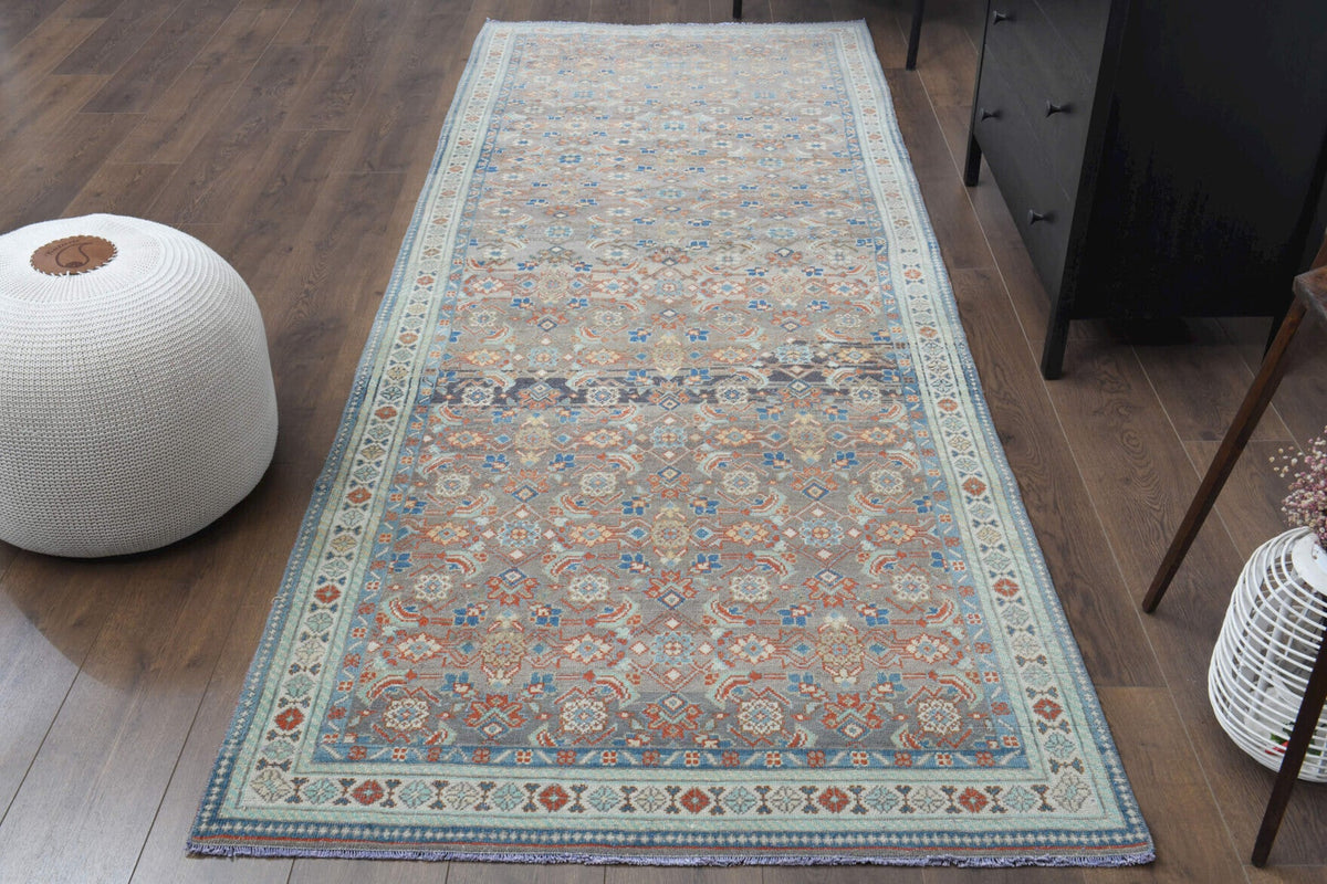 1970'lerden Anadolu kökenli oryantal desenli el dokuma vintage yolluk, 118x309 cm