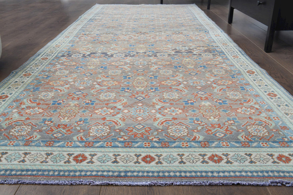 El yapımı vintage yolluk 119x307 cm oryantal desenli yün - yakın çekim doku detayı