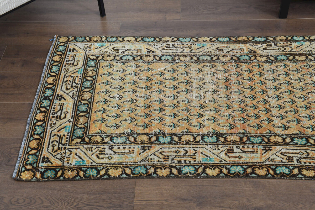 Antre ve koridor için oryantal desenli el dokuma vintage yolluk – 82x311 cm