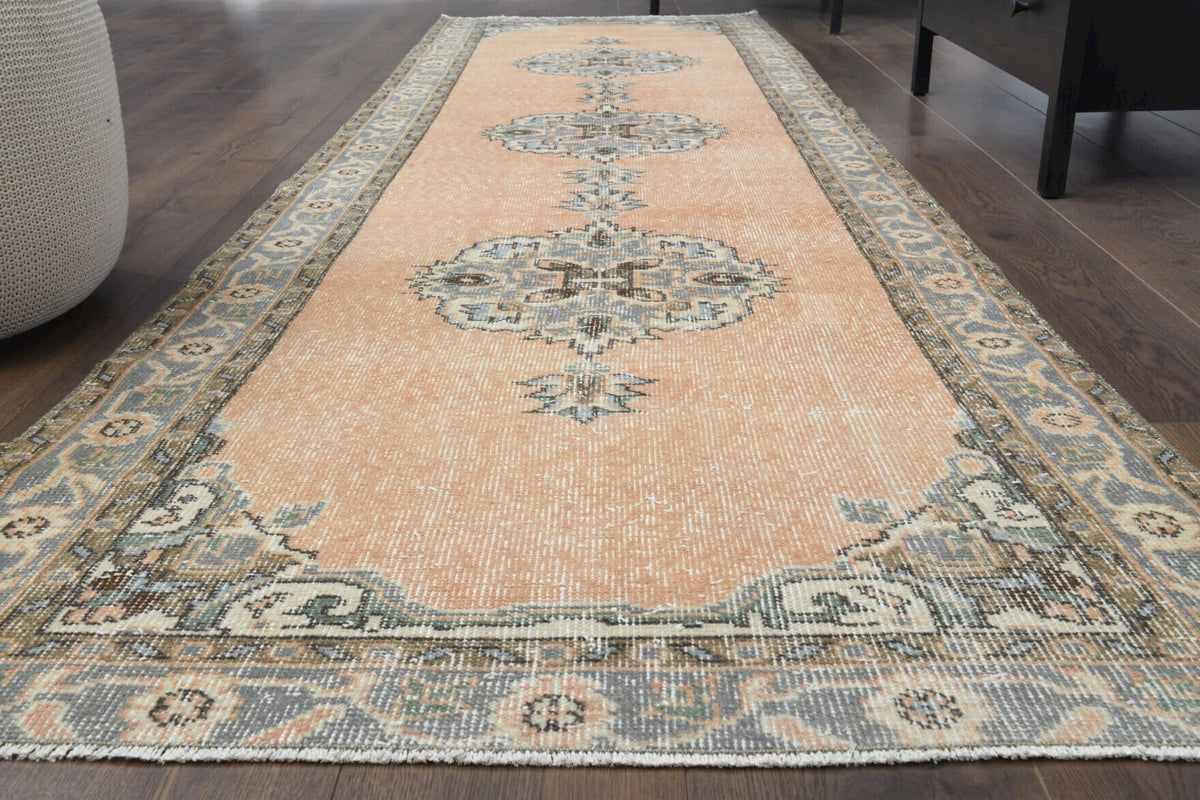 El yapımı vintage yolluk 97x340 cm oryantal desenli yün - yakın çekim doku detayı