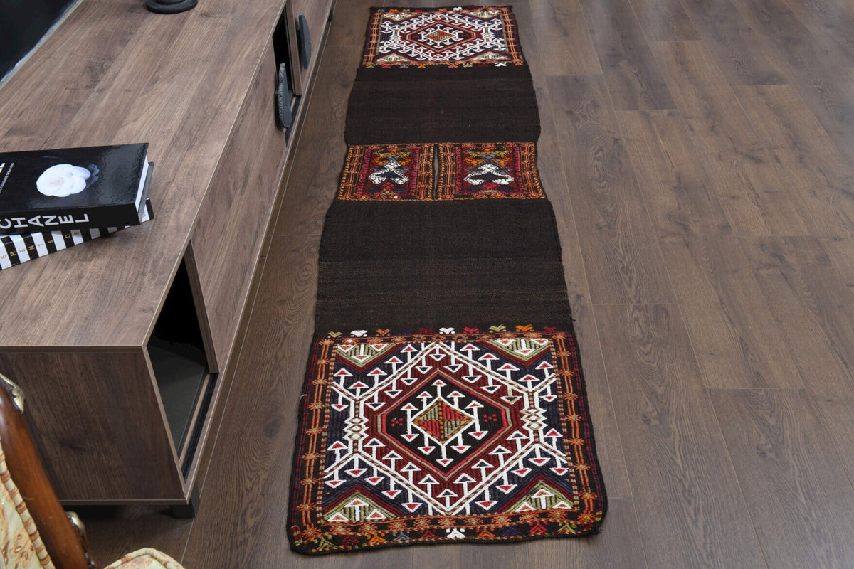 El yapımı vintage yolluk 58x246 cm oryantal desenli yün - detay görünümü