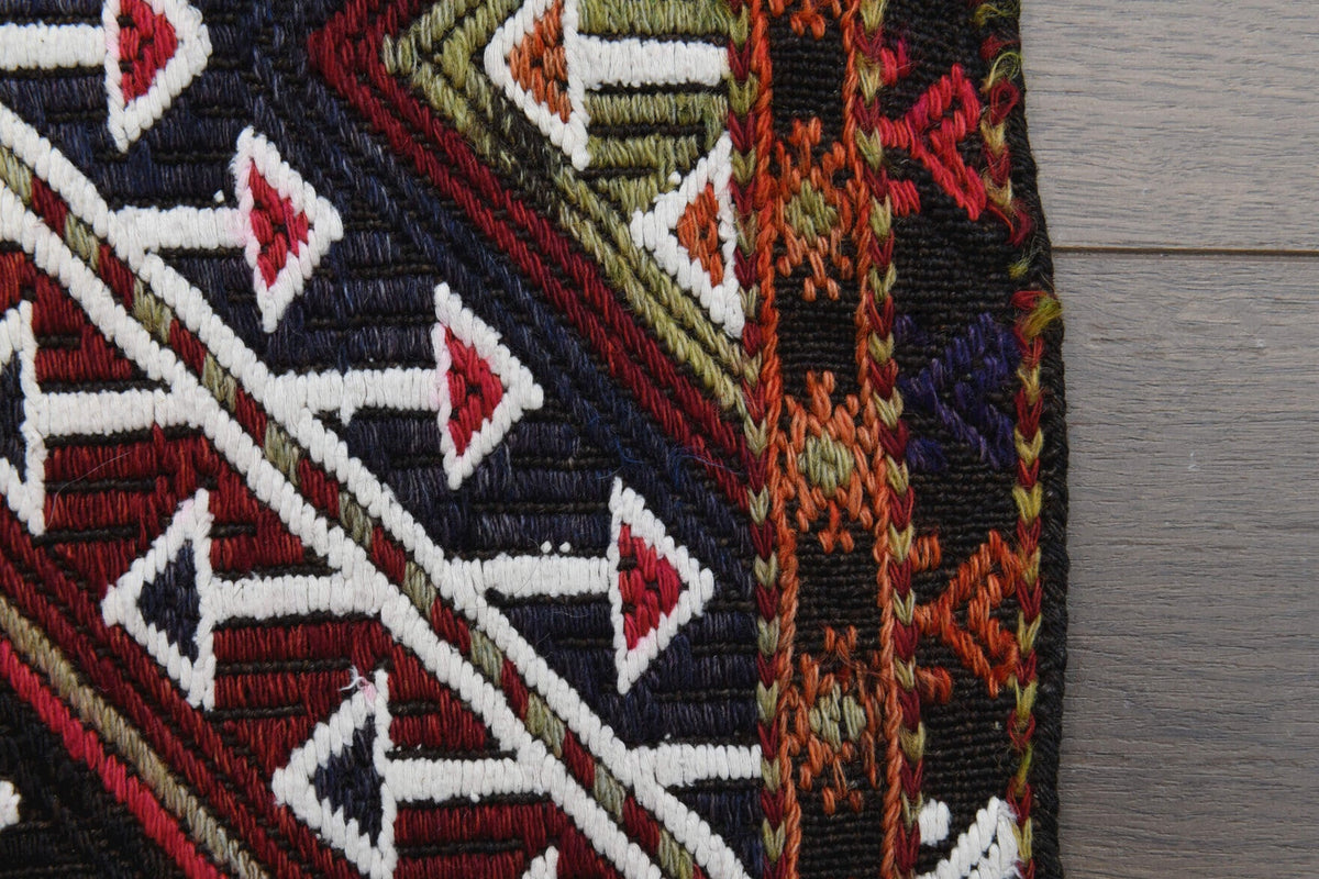 El yapımı vintage yolluk 58x246 cm oryantal desenli yün - kenar ve saçak detayı