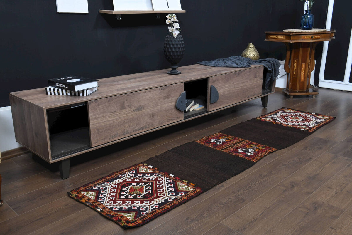 El yapımı vintage yolluk 58x246 cm oryantal desenli yün - üstten görünüm