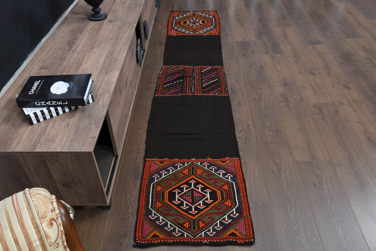 1960'lardan Anadolu kökenli oryantal desenli vintage kilim yolluk, 53x267 cm
