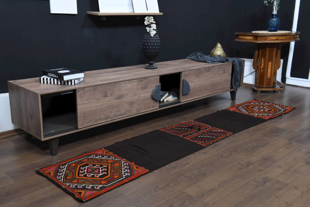 Antre ve koridor için oryantal desenli vintage kilim yolluk – 53x267 cm