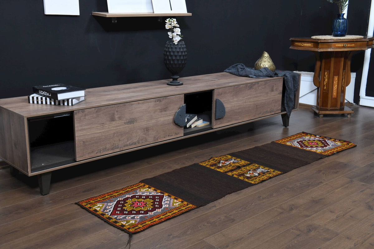 Antre ve koridor için oryantal desenli vintage kilim yolluk – 50x215 cm