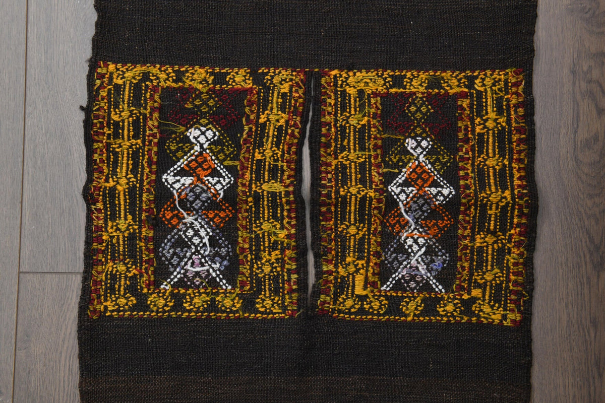 Pera Halı tek parça koleksiyonu: oryantal desenli vintage kilim yolluk, kahverengi, kırmızı ve turuncu