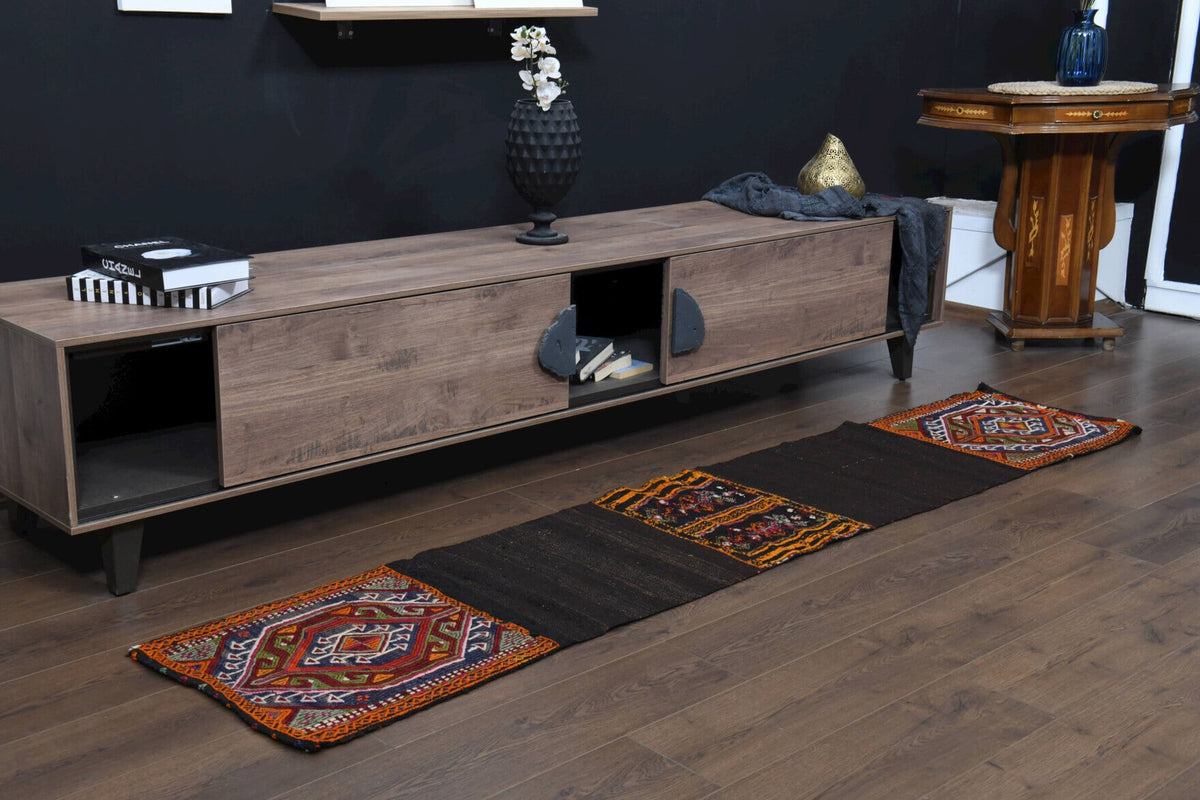 Antre ve koridor için oryantal desenli vintage kilim yolluk – 50x241 cm