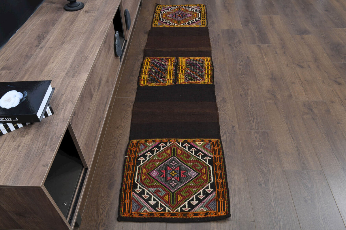 1960'lardan Anadolu kökenli oryantal desenli vintage kilim yolluk, 52x226 cm