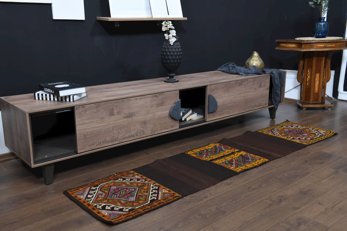 Antre ve koridor için oryantal desenli vintage kilim yolluk – 52x226 cm