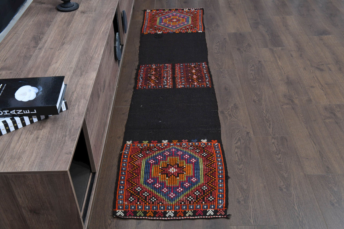 El yapımı vintage yolluk 51x216 cm oryantal desenli yün - detay görünümü
