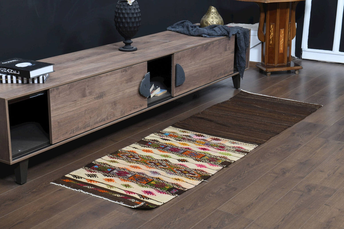 Eskimeyen oryantal desenli vintage kilim yolluk – 65x210 cm vintage dokuma