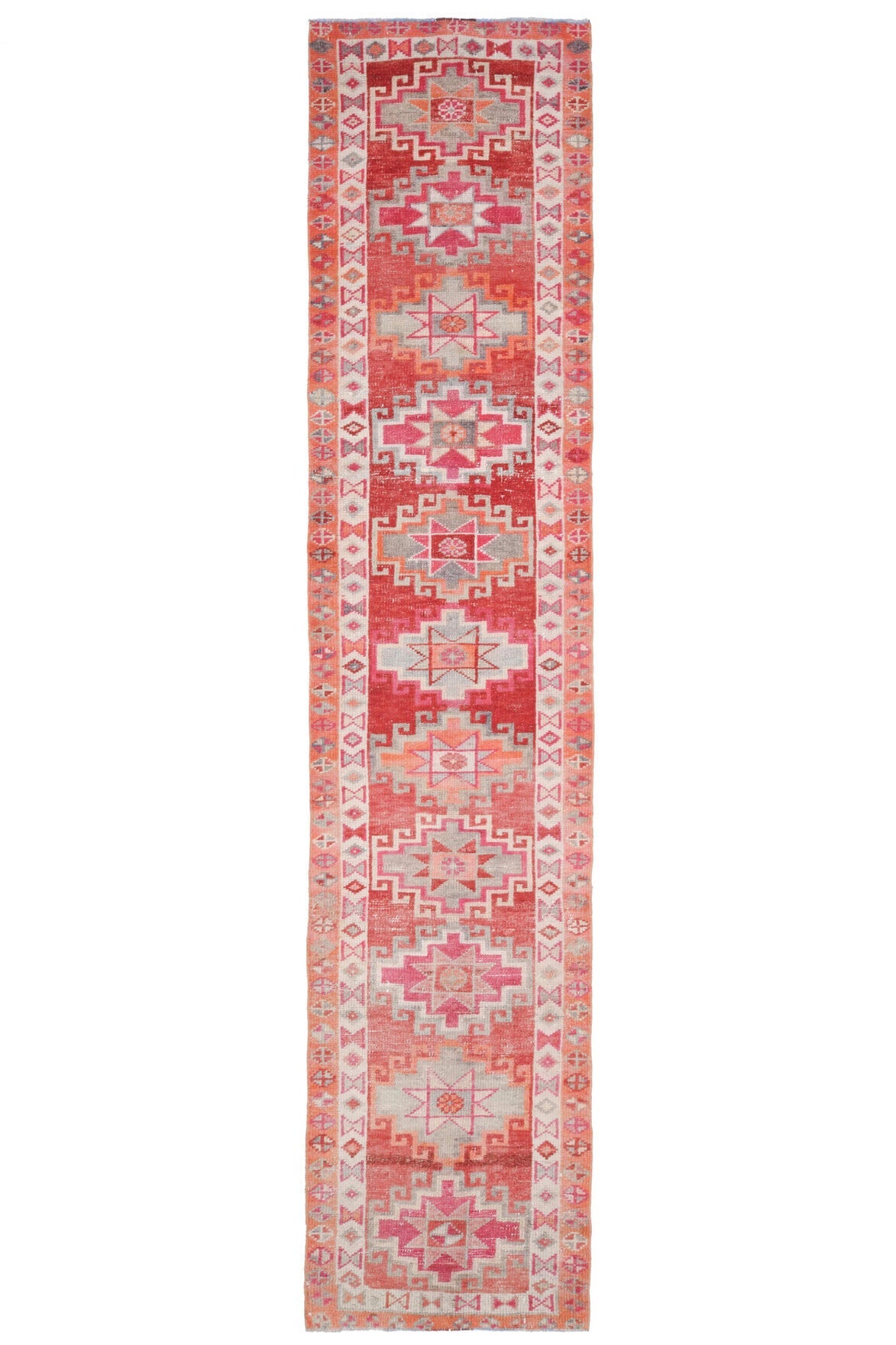 1960'lardan Anadolu kökenli oryantal desenli vintage kilim yolluk, 65x210 cm