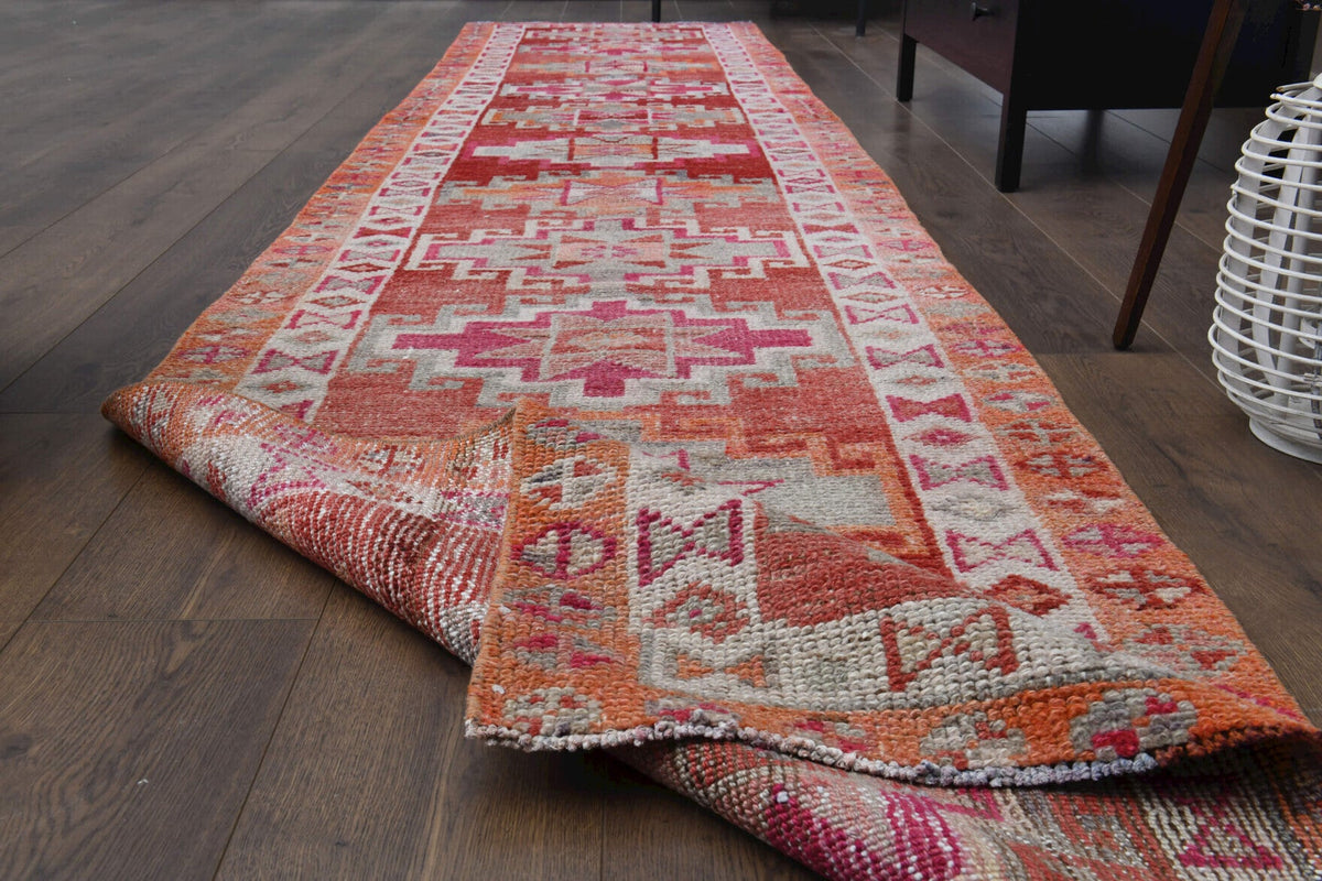 Antre ve koridor için oryantal desenli vintage kilim yolluk – 65x210 cm