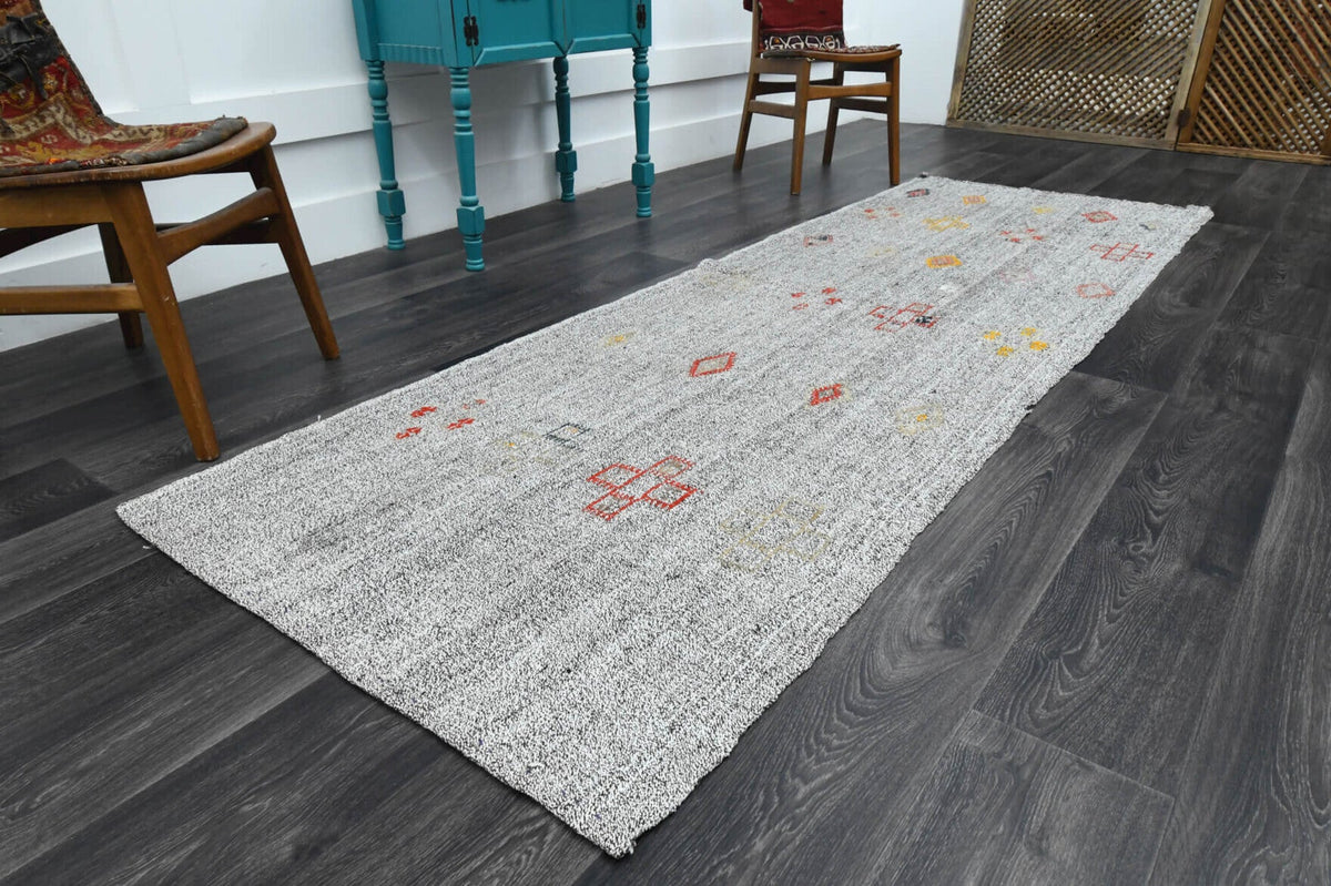 El yapımı vintage yolluk 97x295 cm oryantal desenli yün - yakın çekim doku detayı