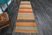 1960'lardan Anadolu kökenli oryantal desenli vintage kilim yolluk, 83x284 cm