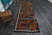 1960'lardan Anadolu kökenli oryantal desenli vintage kilim yolluk, 100x351 cm