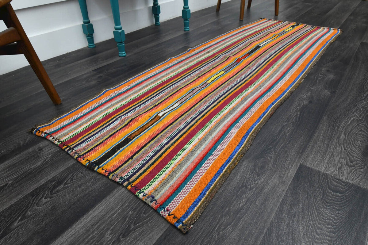El yapımı vintage yolluk 76x216 cm oryantal desenli yün - yakın çekim doku detayı