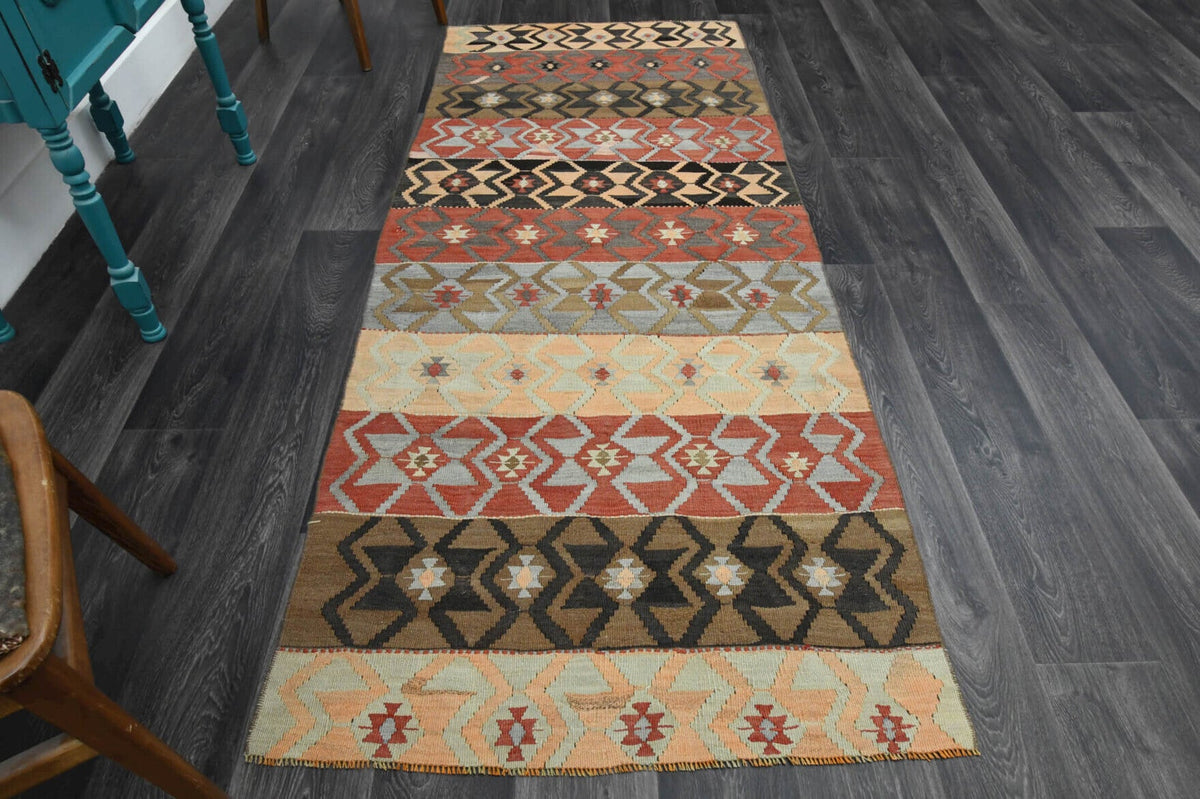 El yapımı vintage yolluk 107x257 cm i̇kat desenli yün - detay görünümü