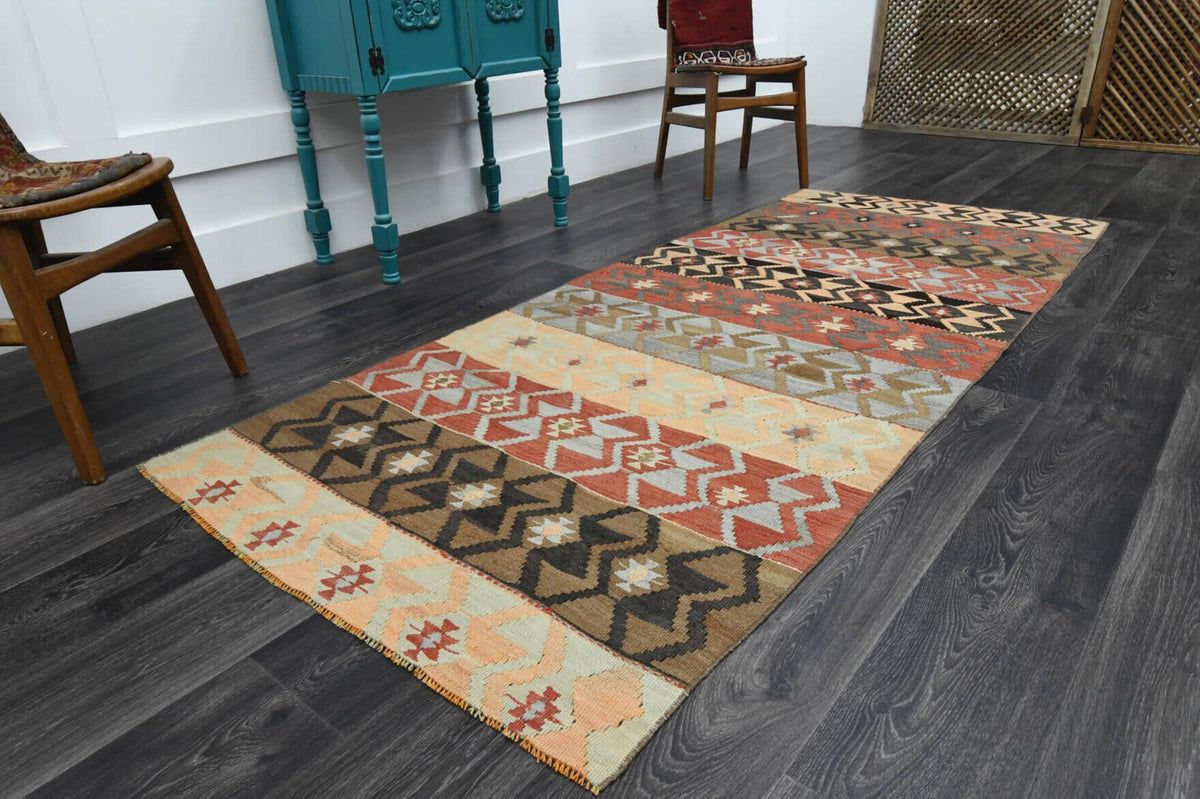 El yapımı vintage yolluk 107x257 cm i̇kat desenli yün - yakın çekim doku detayı