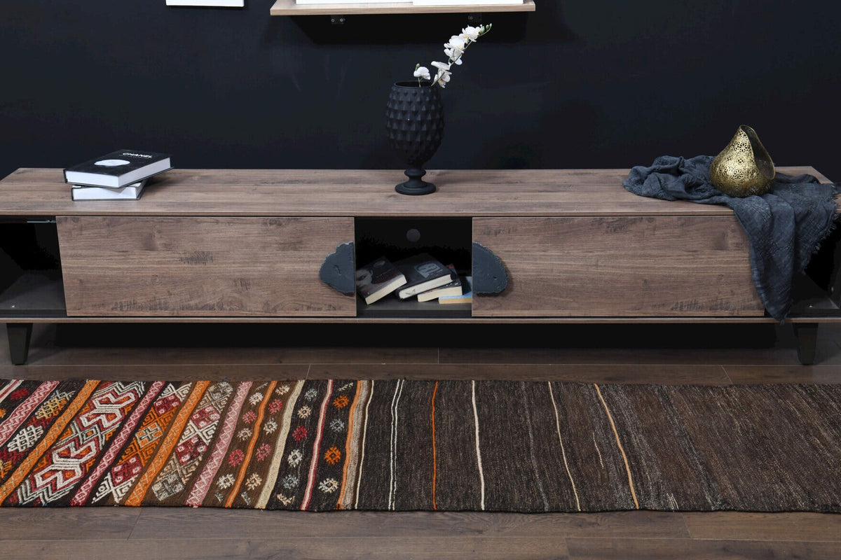 Antre ve koridor için çizgili vintage kilim yolluk – 72x258 cm