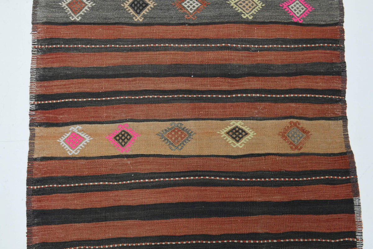 Antre ve koridor için çizgili vintage kilim yolluk – 125x376 cm