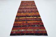 1960'lardan Anadolu kökenli çizgili vintage kilim yolluk, 124x382 cm