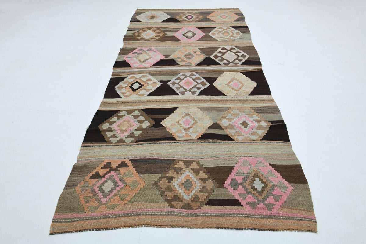 El yapımı vintage yolluk 140x323 cm geometrik desenli yün - detay görünümü