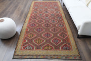 1960'lardan Anadolu kökenli ikat desenli el dokuma vintage kilim, 148x320 cm