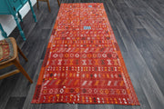 1960'lardan Anadolu kökenli ikat desenli vintage kilim yolluk, 128x309 cm