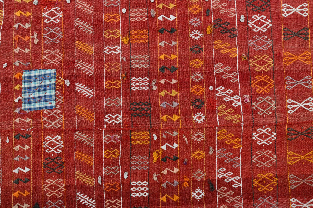 Antre ve koridor için ikat desenli vintage kilim yolluk – 128x309 cm